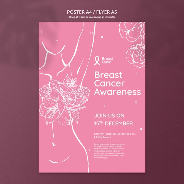 Gratis PSD sjabloon voor poster van de maand voor het bewustzijn van borstkanker