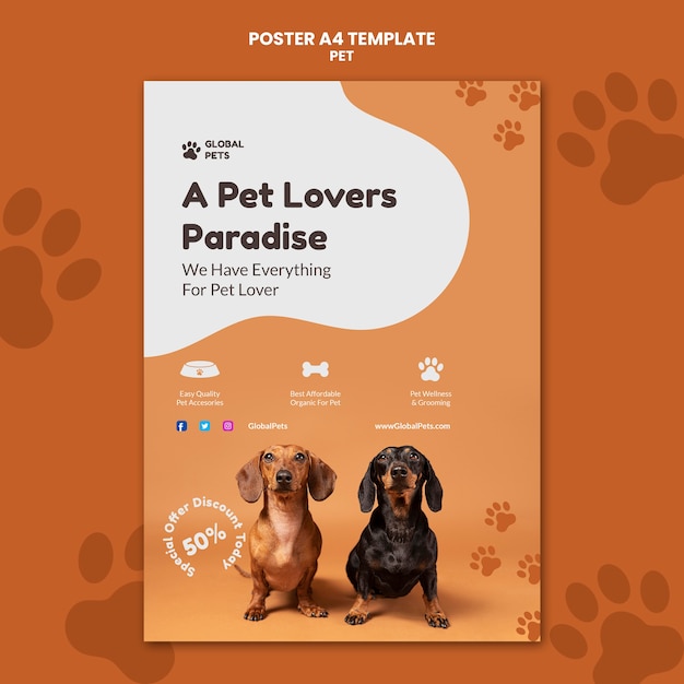 Gratis PSD sjabloon voor poster voor adoptie van huisdieren met plat ontwerp