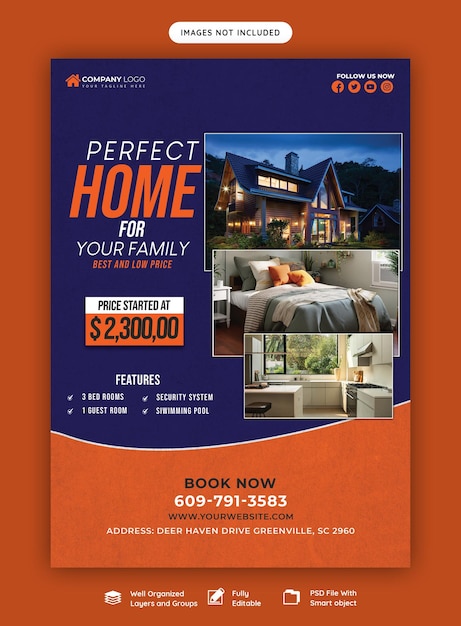 Sjabloon voor posters met flyer voor onroerend goed huis
