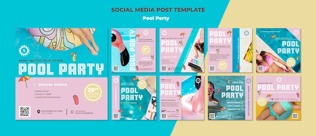 Sjabloon voor posts op sociale media voor poolparty's