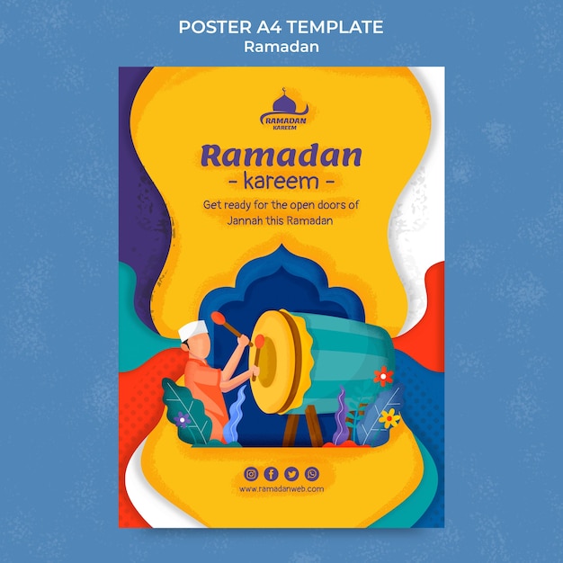 Sjabloon voor ramadan-poster met plat ontwerp