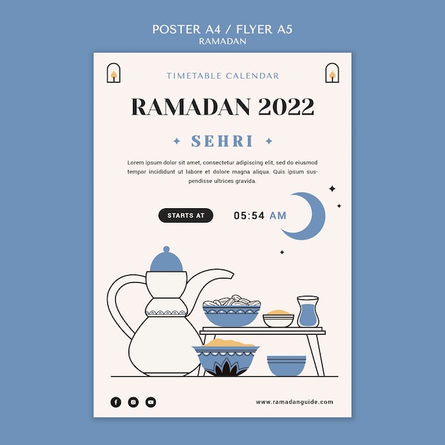 Gratis PSD sjabloon voor ramadan-poster met plat ontwerp