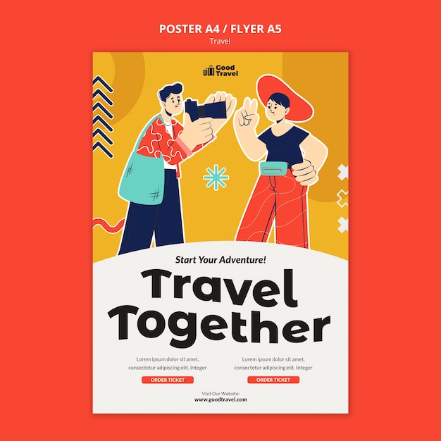 Gratis PSD sjabloon voor reisposter met plat ontwerp