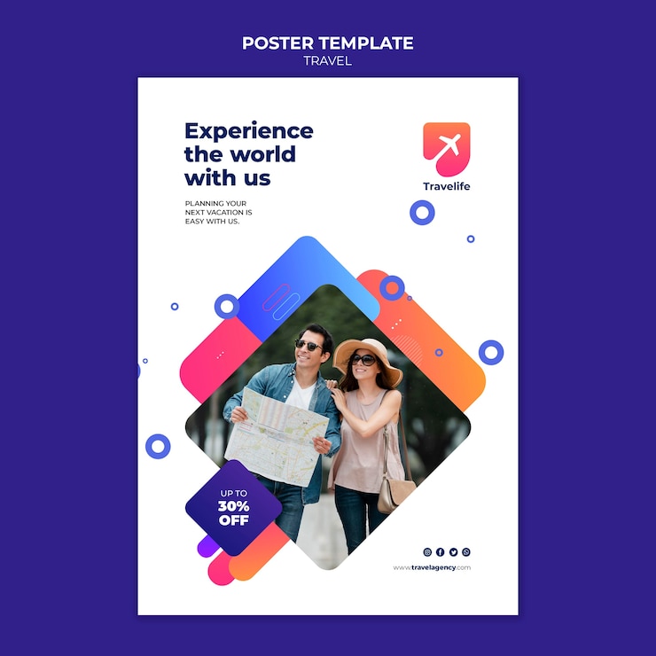 Gratis PSD sjabloon voor reizende kortingsposters