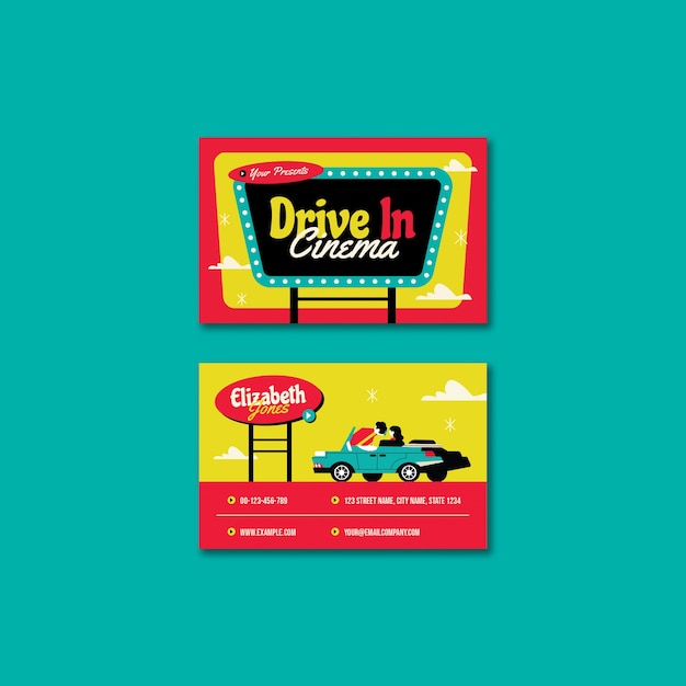 Gratis PSD sjabloon voor retro-drive in bioscoop visitekaartjes