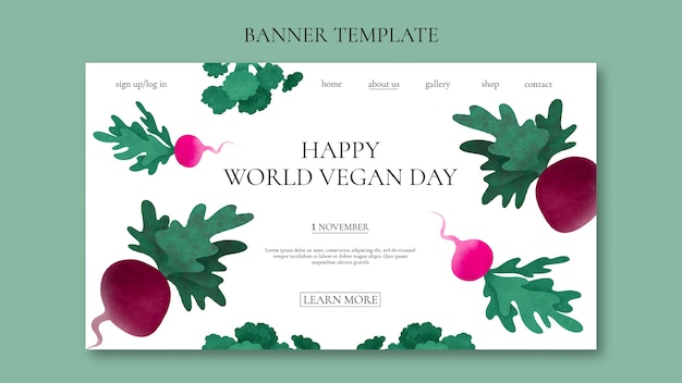 Gratis PSD sjabloon voor spandoek aquarel wereld vegan dag