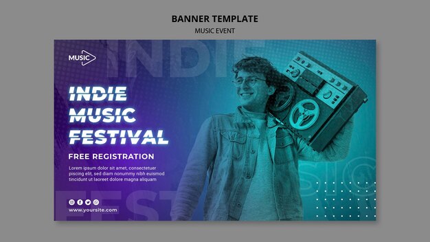 Sjabloon voor spandoek Indie muziekfestival