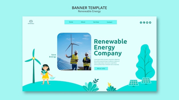 Gratis PSD sjabloon voor spandoek met plat ontwerp voor hernieuwbare energie