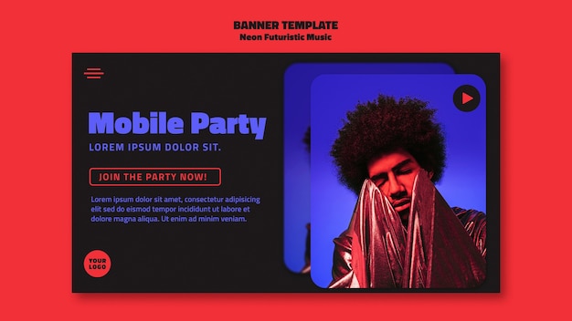 Gratis PSD sjabloon voor spandoek neon futuristische muziek