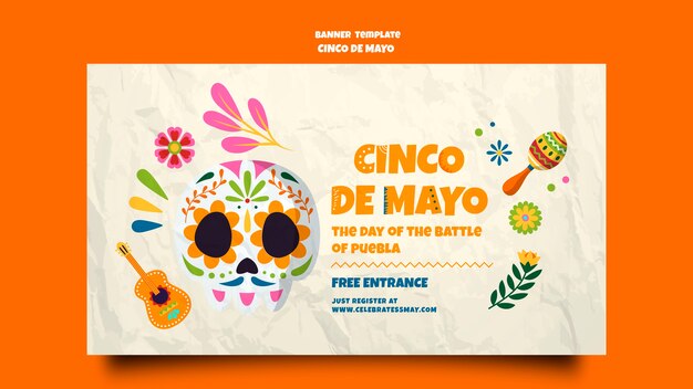 Gratis PSD sjabloon voor spandoek plat ontwerp cinco de mayo