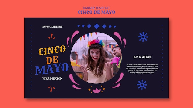 Gratis PSD sjabloon voor spandoek plat ontwerp cinco de mayo