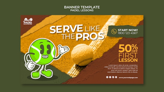 Gratis PSD sjabloon voor spandoek plat ontwerp paddle tennislessen