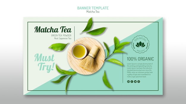Gratis PSD sjabloon voor spandoek van biologische matcha-thee