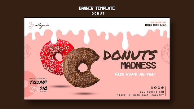 Gratis PSD sjabloon voor spandoek van donuts-waanzin