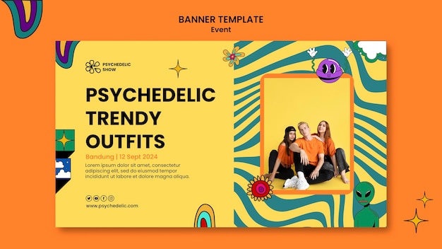 Gratis PSD sjabloon voor spandoek van psychedelische trendy outfits