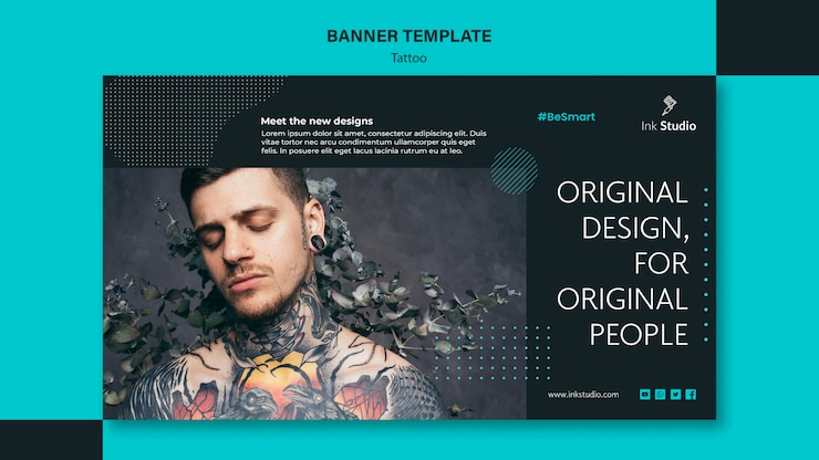 Gratis PSD sjabloon voor spandoek van tattoo inkt studio