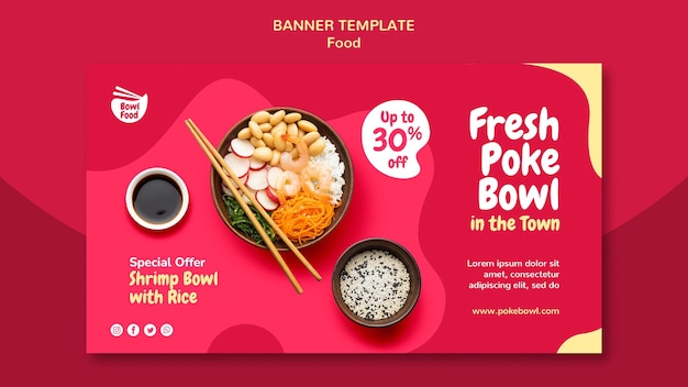 Gratis PSD sjabloon voor spandoek van verse poke bowl