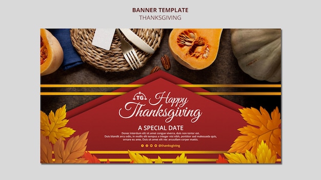 Sjabloon voor spandoek voor feestelijke thanksgiving-dag Gratis Psd