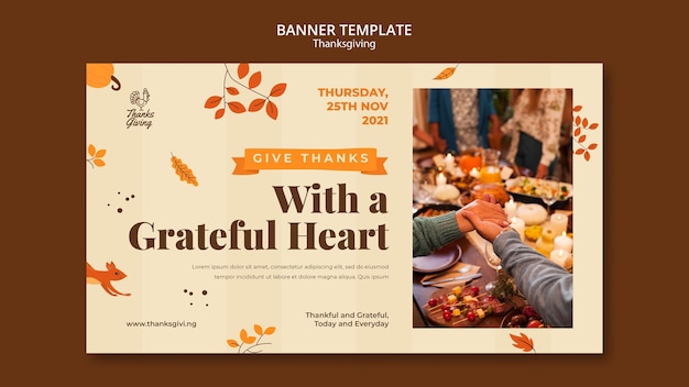 Gratis PSD sjabloon voor spandoek voor thanksgiving-dag met herfstdetails