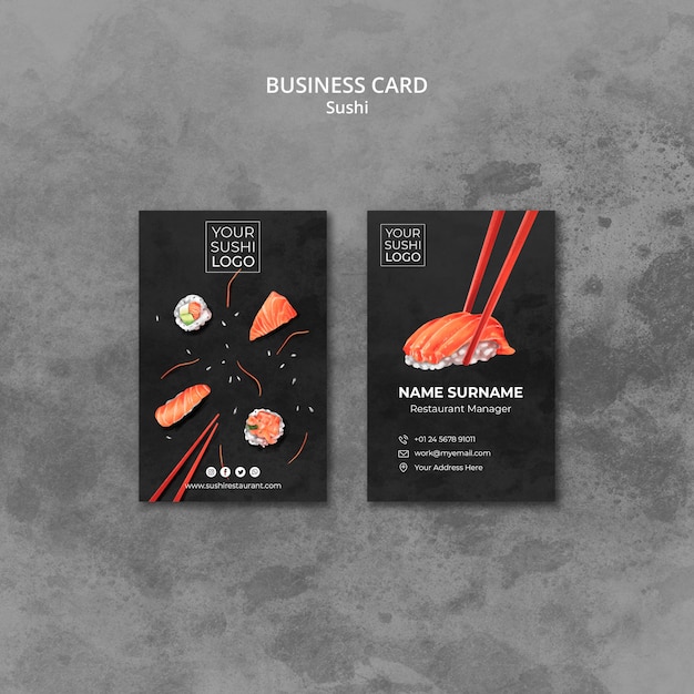 Gratis PSD sjabloon voor visitekaartjes met sushi dag thema