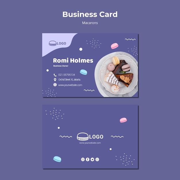 Gratis PSD sjabloon voor visitekaartjes van macarons concept