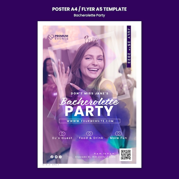 Gratis PSD sjabloon voor vrijgezellenfeest met plat ontwerp