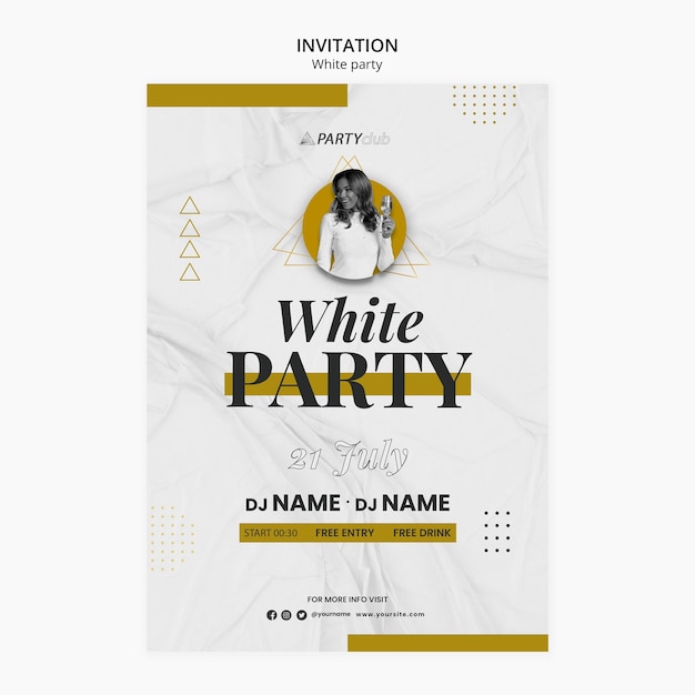 Sjabloon voor witte feestposter met plat ontwerp