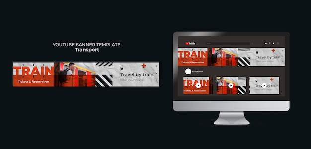 Sjabloon voor youtube-spandoek voor openbaar treinvervoer