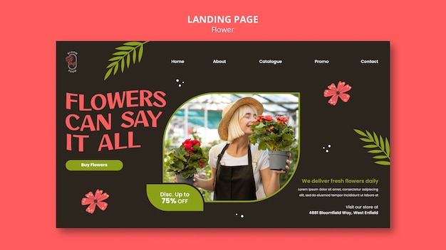 Gratis PSD sjabloonontwerp voor bestemmingspagina bloemen