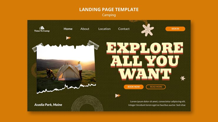Gratis PSD sjabloonontwerp voor bestemmingspagina's voor campings
