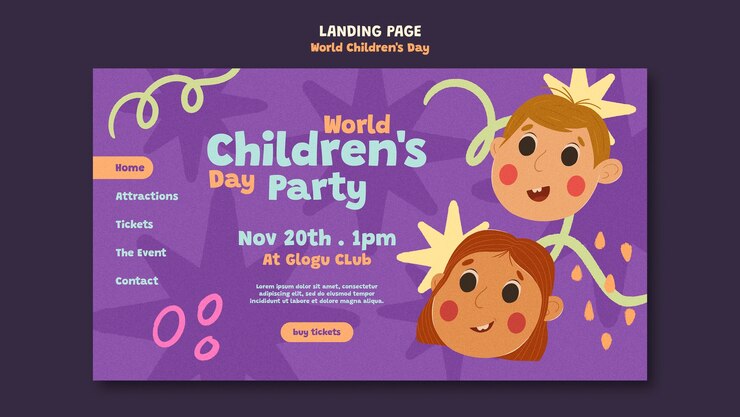 Gratis PSD sjabloonontwerp voor de bestemmingspagina van wereld kinderdag