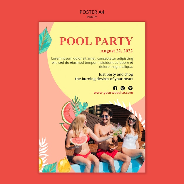 Gratis PSD sjabloonontwerp voor poolparty-posters