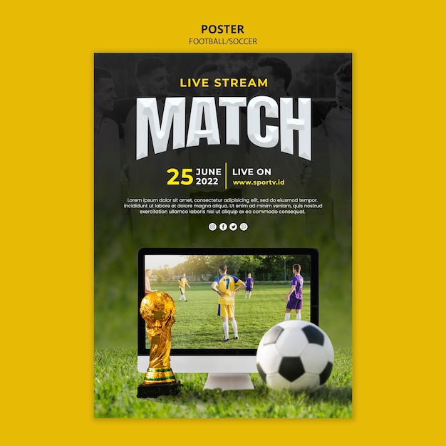 Sjabloonontwerp voor realistische voetbalposters Premium Psd