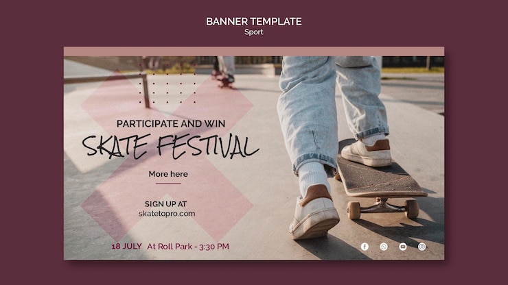 PSD Gratis skate festival horizontal banner template