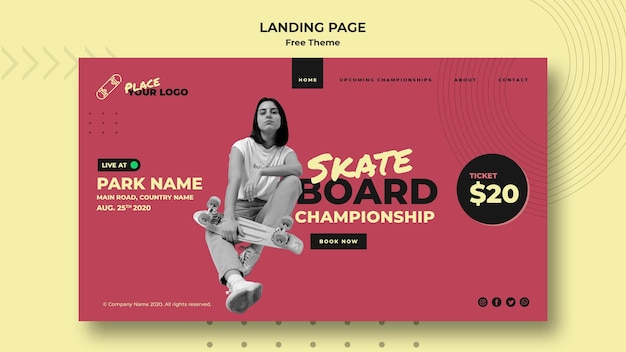 Gratis PSD skateboard concept bestemmingspagina sjabloon