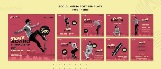 Gratis PSD skateboard concept sociale media postsjabloon