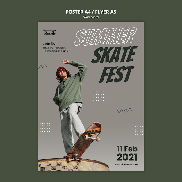 Gratis PSD skateboard fest poster sjabloon