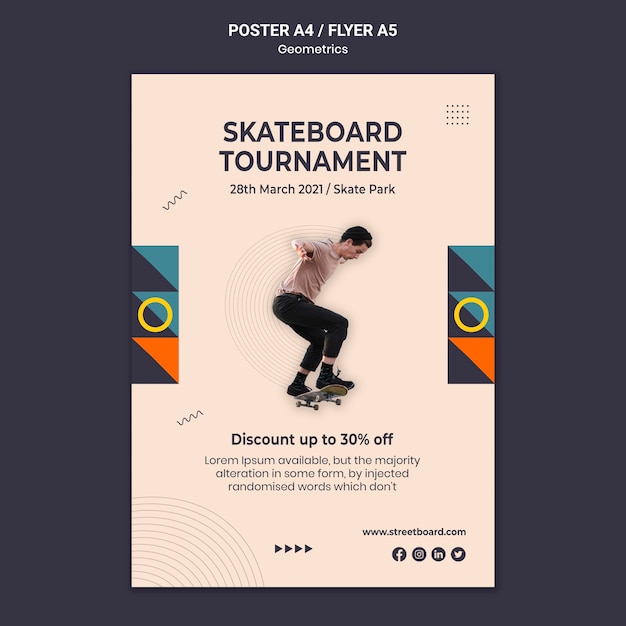 Gratis PSD skateboard toernooi poster sjabloon