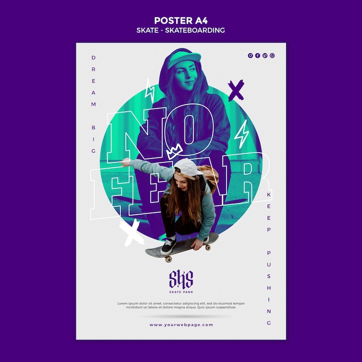 Gratis PSD skateboarden concept poster sjabloon