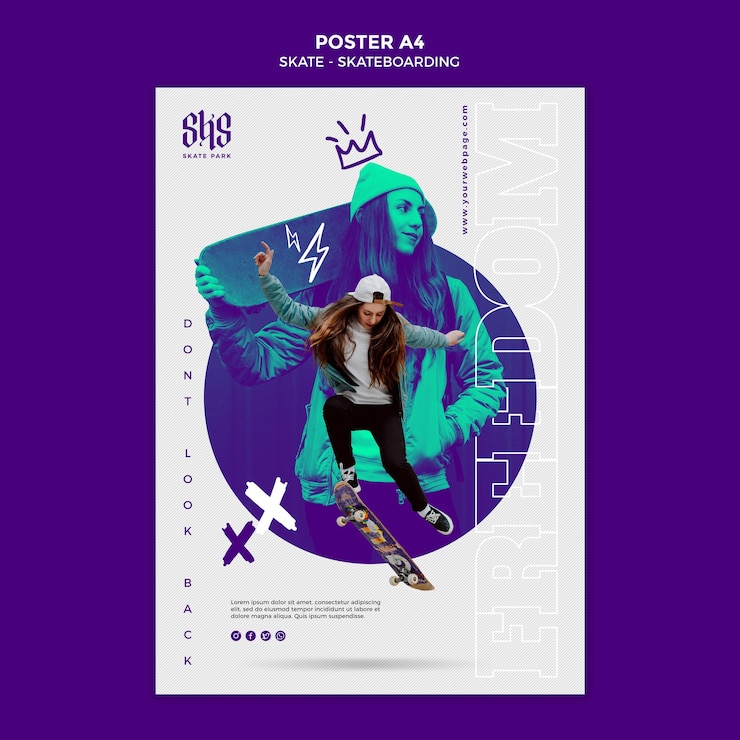 Gratis PSD skateboarden levensstijl poster sjabloon
