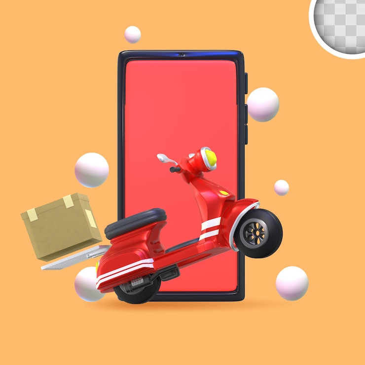 PSD Gratis skuter layanan pengiriman. ilustrasi 3d