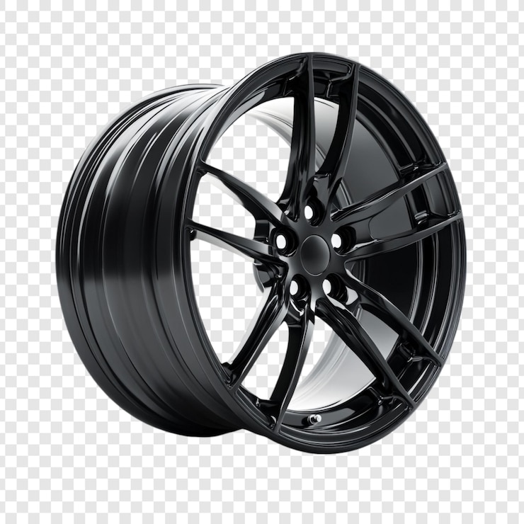 Gratis PSD sleek zwart legeringswielontwerp een highgloss afwerking auto velg