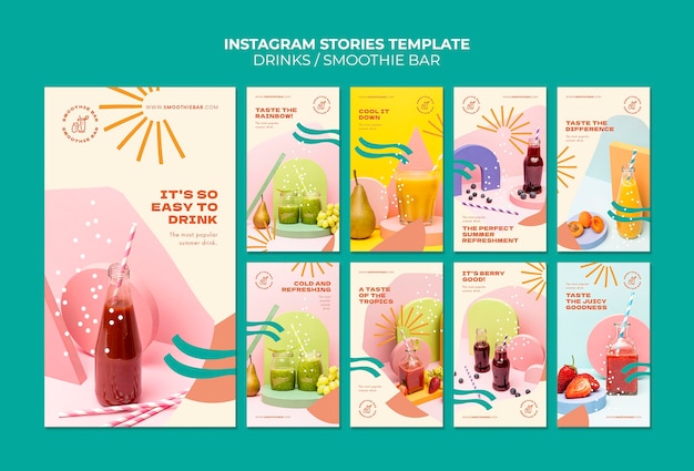 Gratis PSD smakelijke fruitdrank instagram verhalencollectie