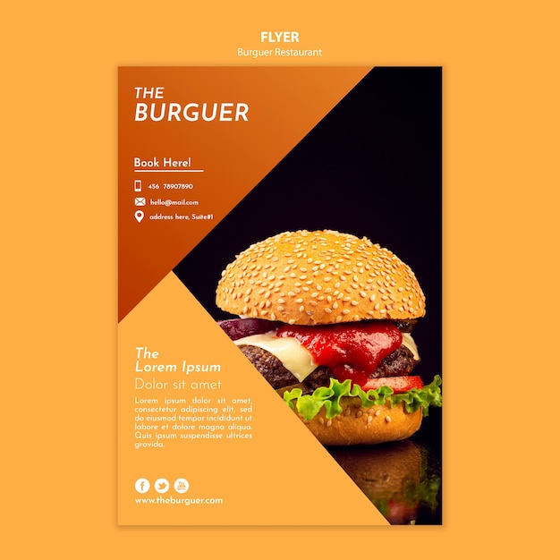 Gratis PSD smakelijke hamburger restaurant flyer