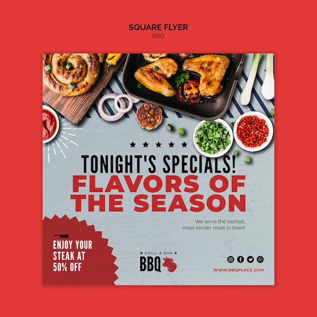 Gratis PSD smaken van het seizoen bbq vierkante flyer