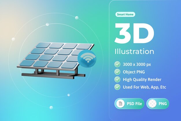 Smart Home paneles solares Ilustración 3d