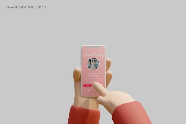 Smartphone-kleimodel met 3d-hand die het vasthoudt