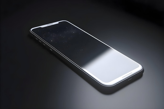 Smartphone con pantalla en blanco sobre fondo negro en primer plano