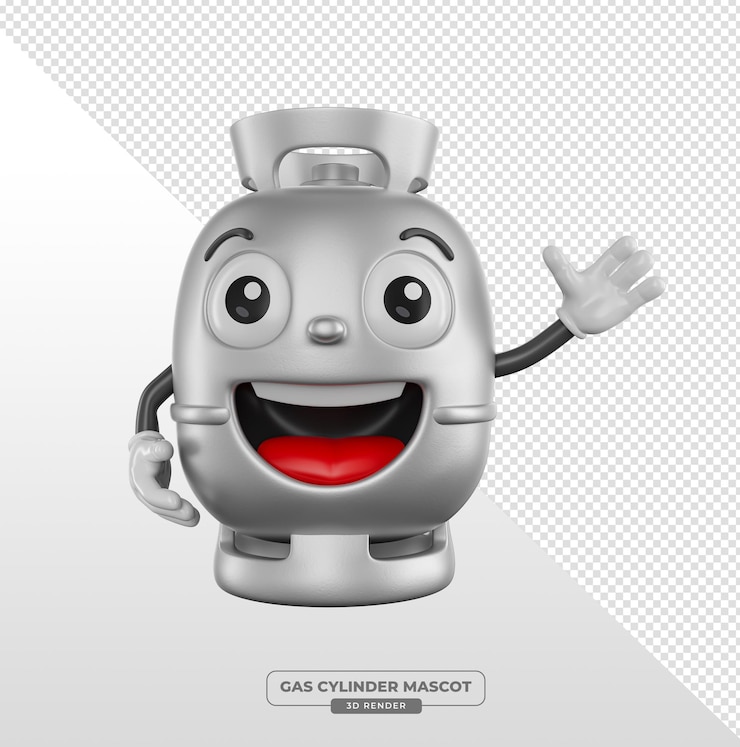 PSD Gratis smiling gas cylinder character cartoon 3d render