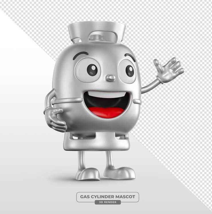 PSD Gratis smiling gas cylinder character cartoon 3d render